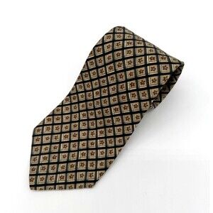 Perry Ellis Portfolio Silk Tie Tan Geometric Floral Pattern Made in USA Mens